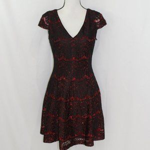 Kensie Metallic Red and Black V Neck Dress NWT